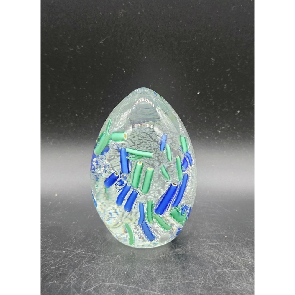 Murano Art Glass Paperweight Millefiori Murrine Floating Canes Silver Aventurine